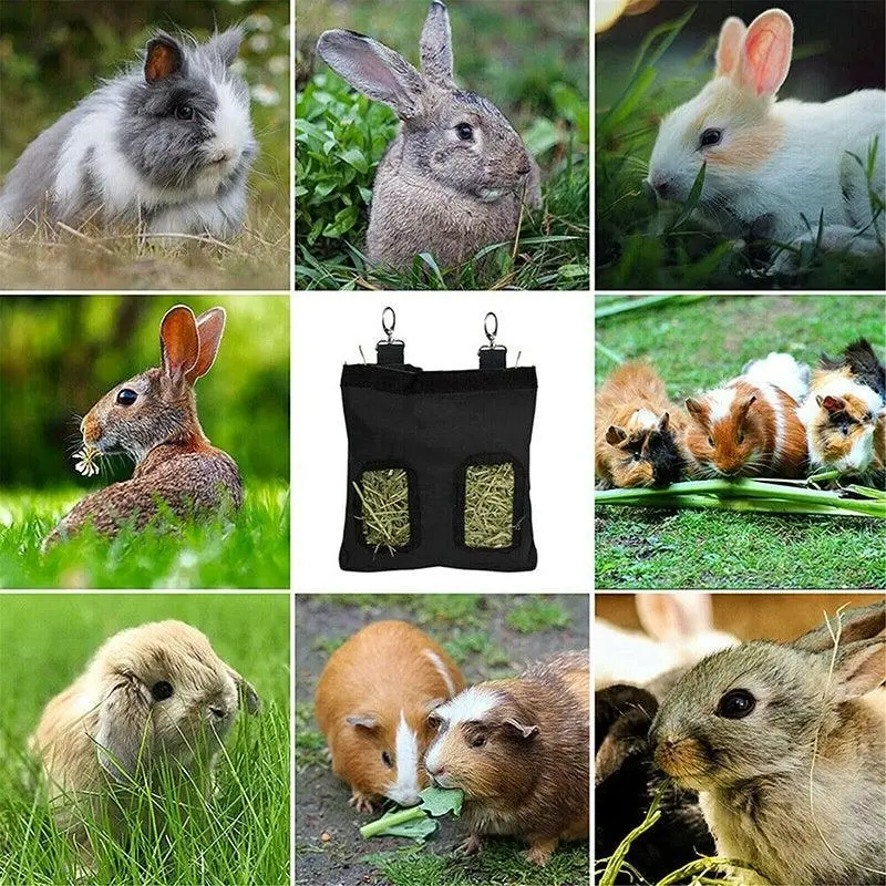 Rabbit Hay Feeder Bag Pet Rat Food Hanging Storage Slow Eating Feeding Pouch S/L