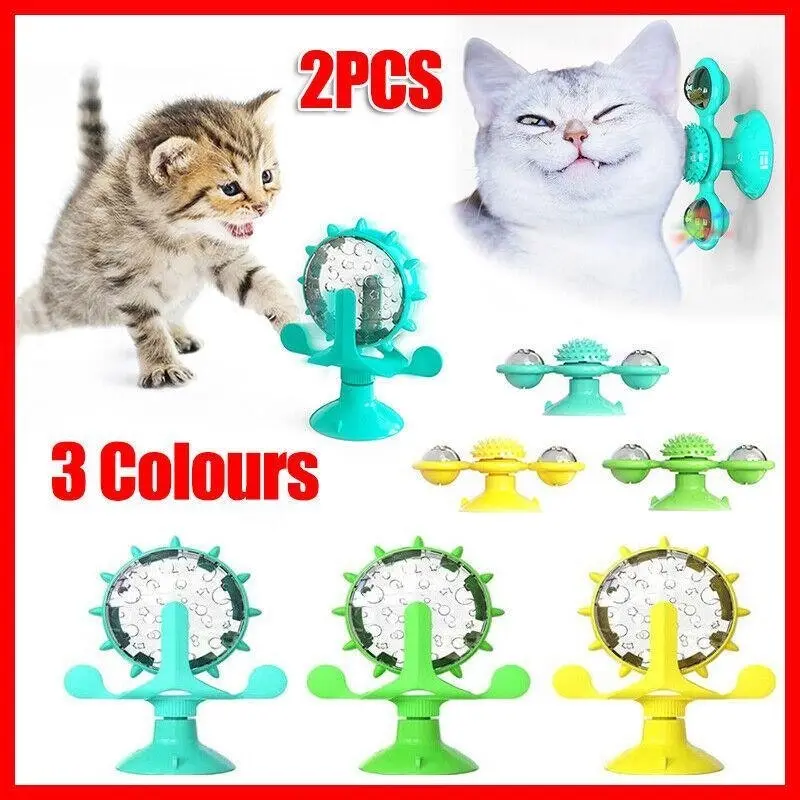 Windmill Pet Cat Treat Food Dispenser Toys Slow Feeder Puzzle Interactive 2Pcs