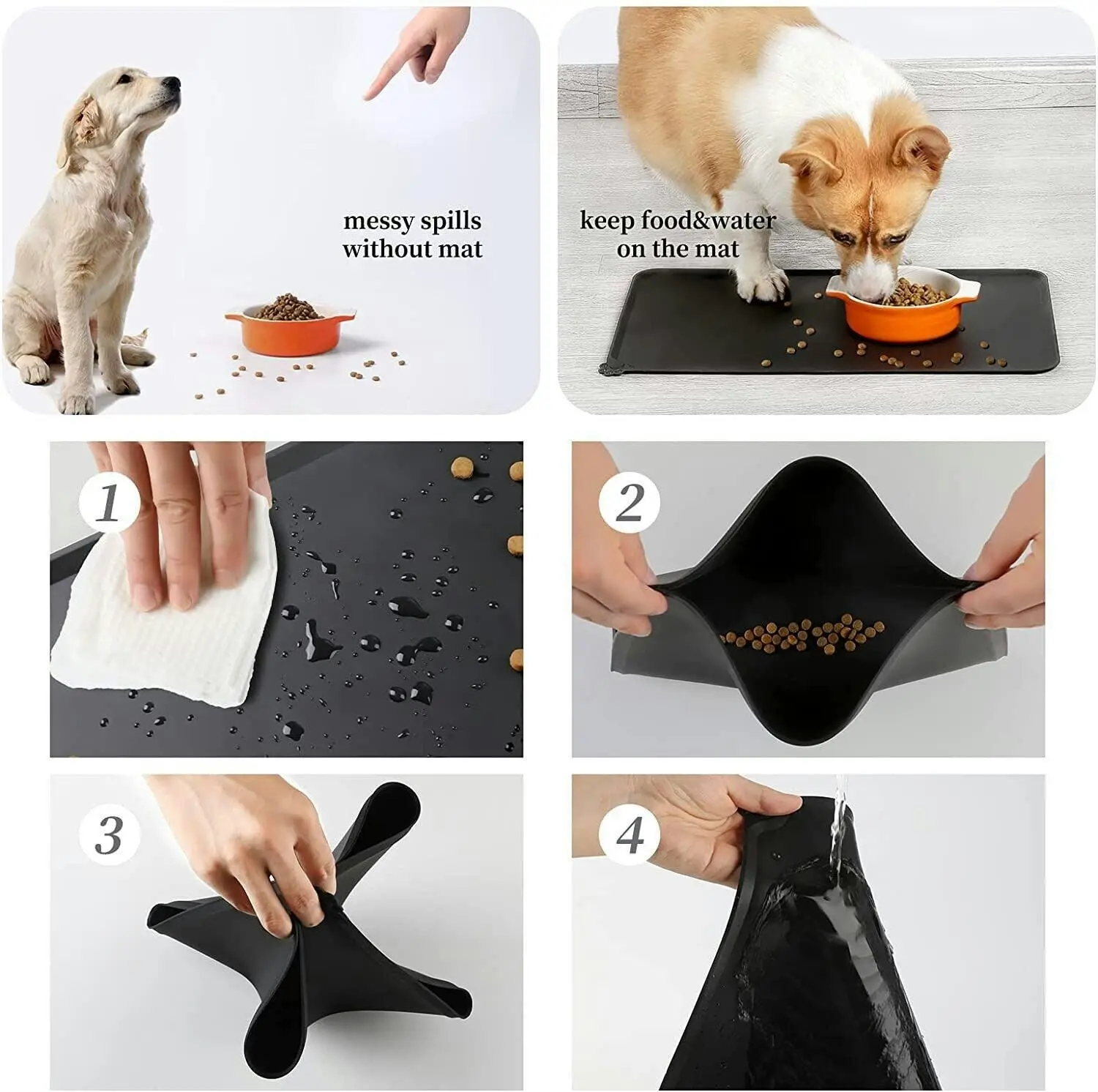 Qttie Silicone Feeding Food Mat For Dog Cat Placemat Pet Dish Bowl Easy Clean Au