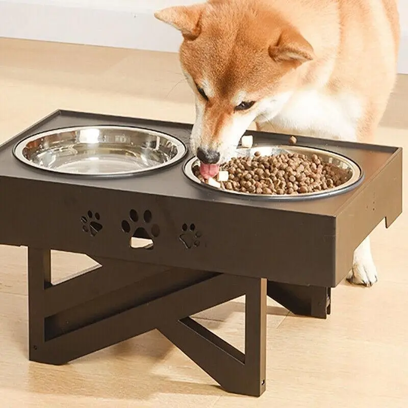 Elevated Pet Feeder Food Water Double Bowl Adjustable Height Raised Stand