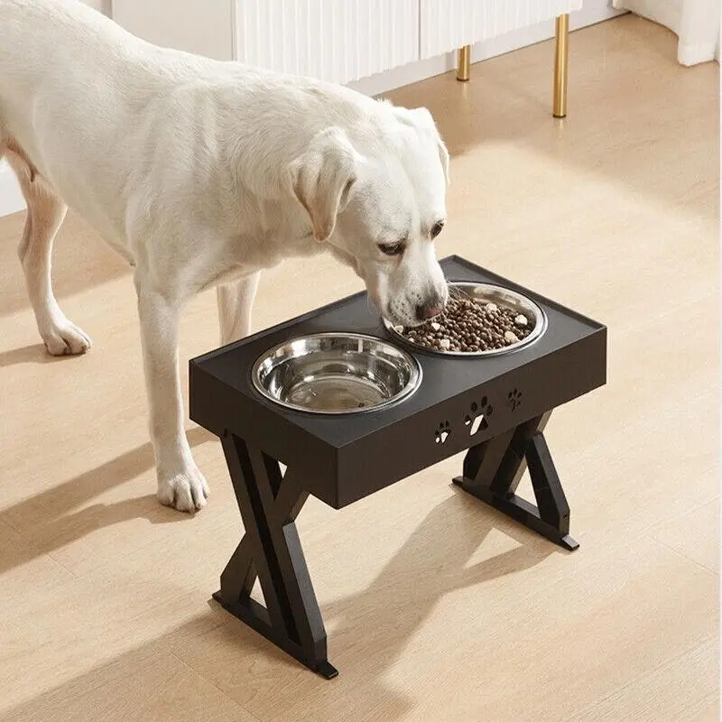 Elevated Pet Feeder Food Water Double Bowl Adjustable Height Raised Stand