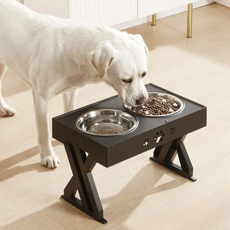 Elevated Pet Feeder Food Water Double Bowl Adjustable Height Raised Stand