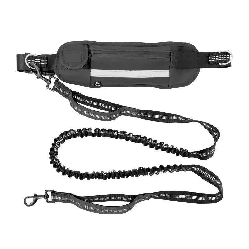 Adjustable Hands Free Dog Leash Lead + Waist Bag Belt Jogging Walking Running