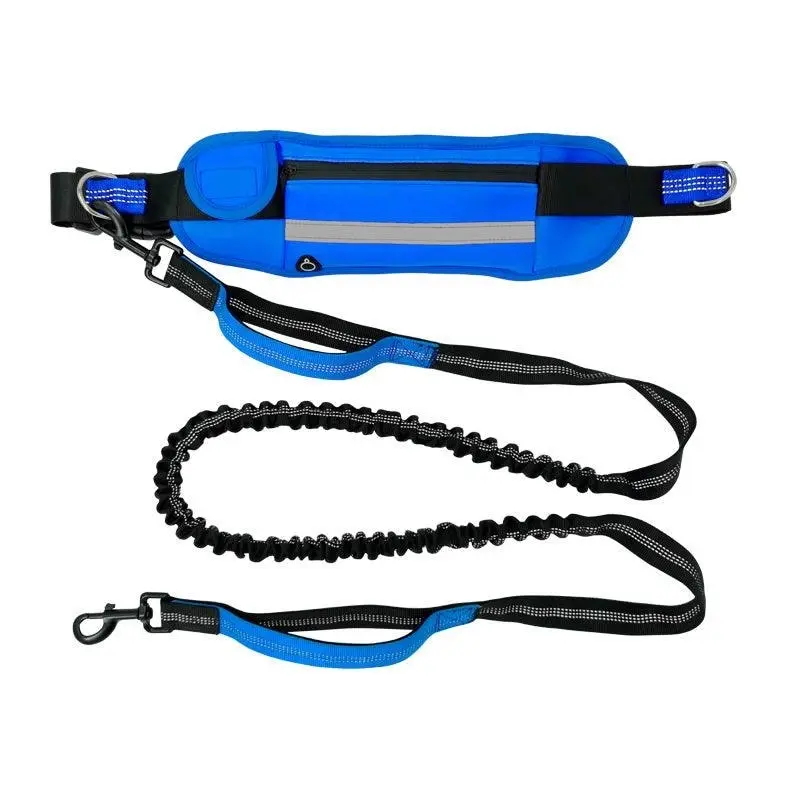 Adjustable Hands Free Dog Leash Lead + Waist Bag Belt Jogging Walking Running