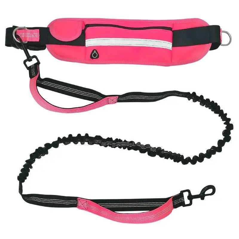 Adjustable Hands Free Dog Leash Lead + Waist Bag Belt Jogging Walking Running