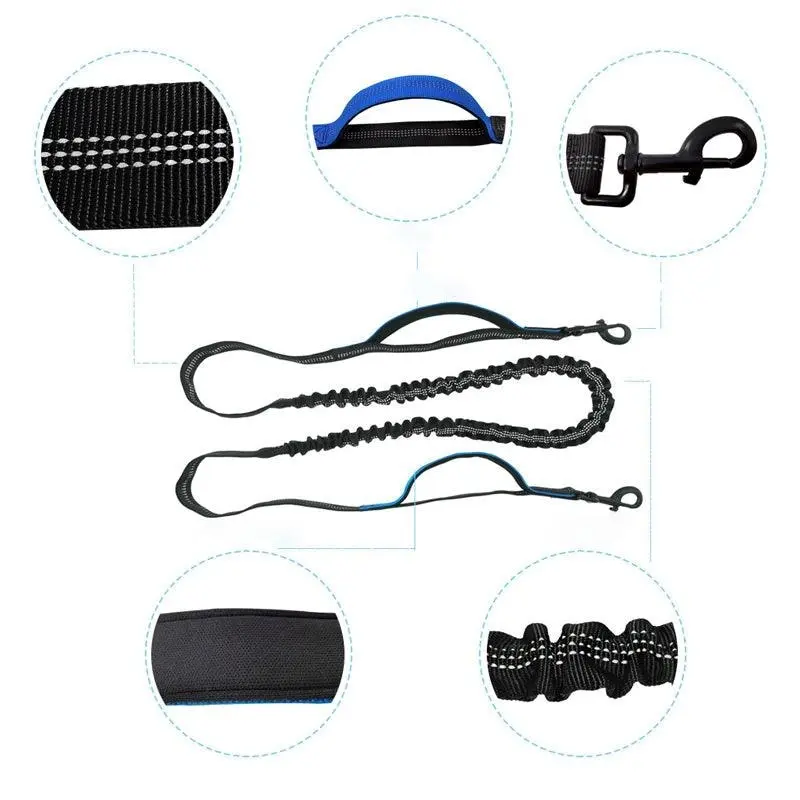 Adjustable Hands Free Dog Leash Lead + Waist Bag Belt Jogging Walking Running