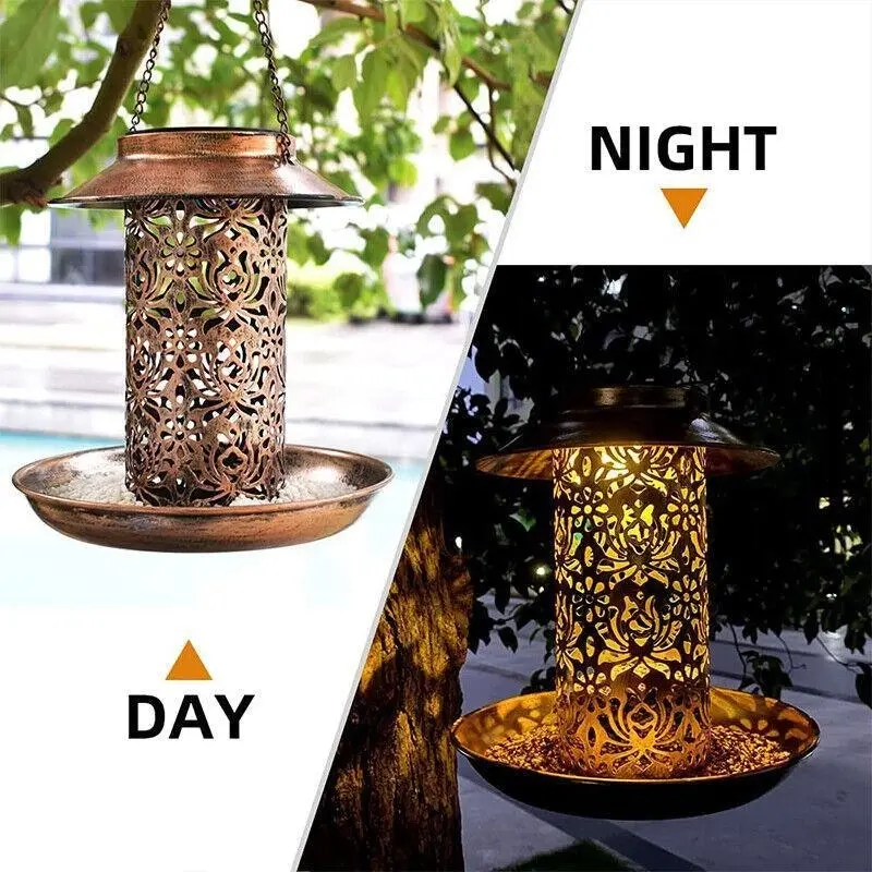 Solar Powered Bird Feeder Light Hanging Outdoor Solar Lamp Solar Garden Light