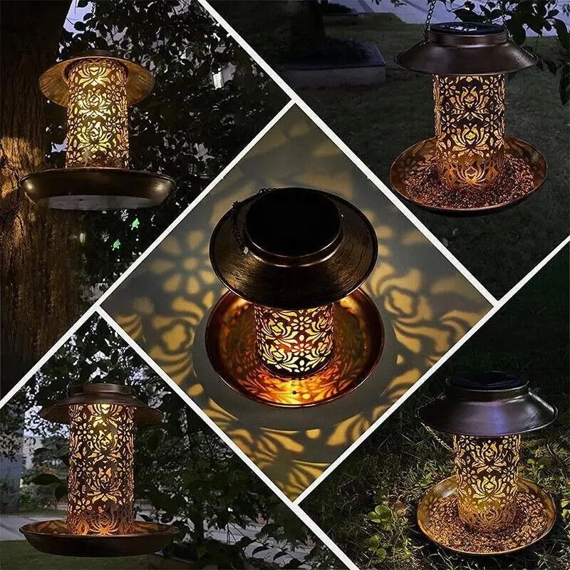 Solar Powered Bird Feeder Light Hanging Outdoor Solar Lamp Solar Garden Light