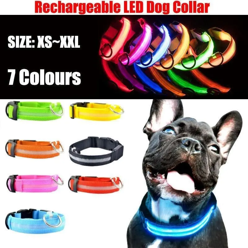 S Size Usb Rechargeable Led Dog Collar Nylon Glow Flashing Light Up Pet Safety Collars