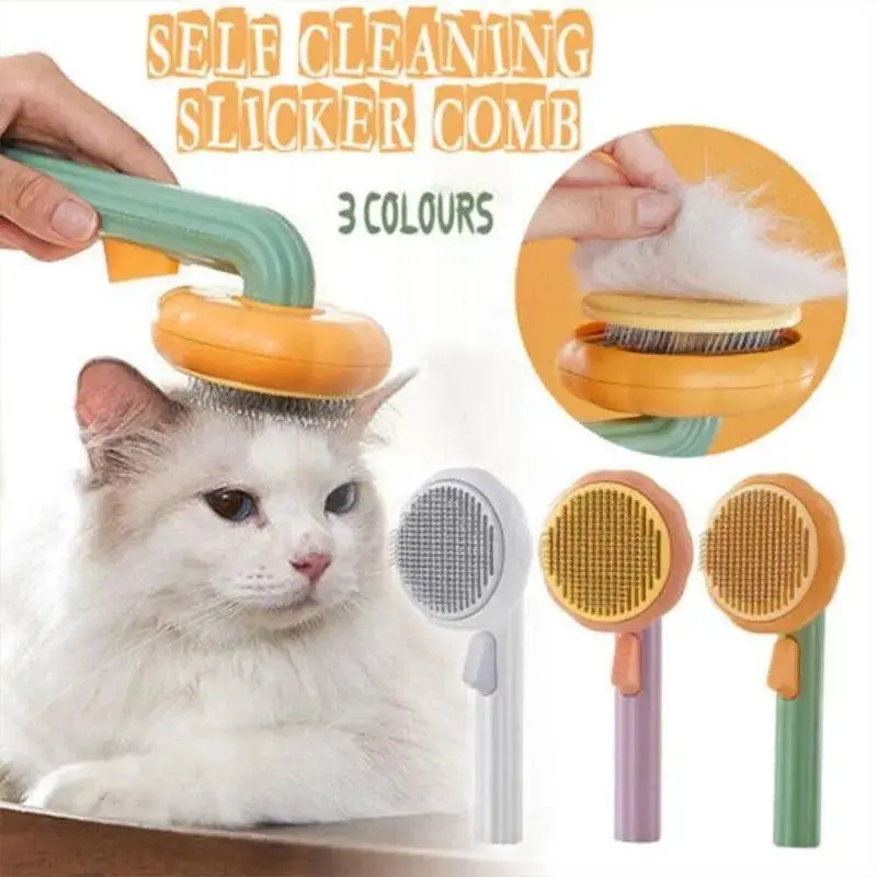 Self Cleaning Slicker Comb For Dog Cat Rabbit Puppy Grooming Pumpkin Brush Tool