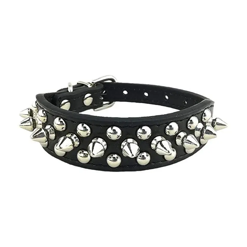 Dog Collar Leather Studded Black Brown Large Size Breeds Pet Melbourne