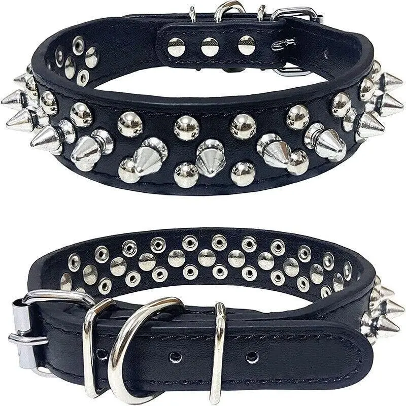 Dog Collar Leather Studded Black Brown Large Size Breeds Pet Melbourne