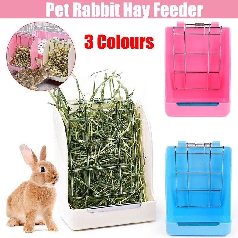 Pet Rabbit Hay Feeder Small Animal Hamster Pig Less Wast Hay Rack Corner Plastic