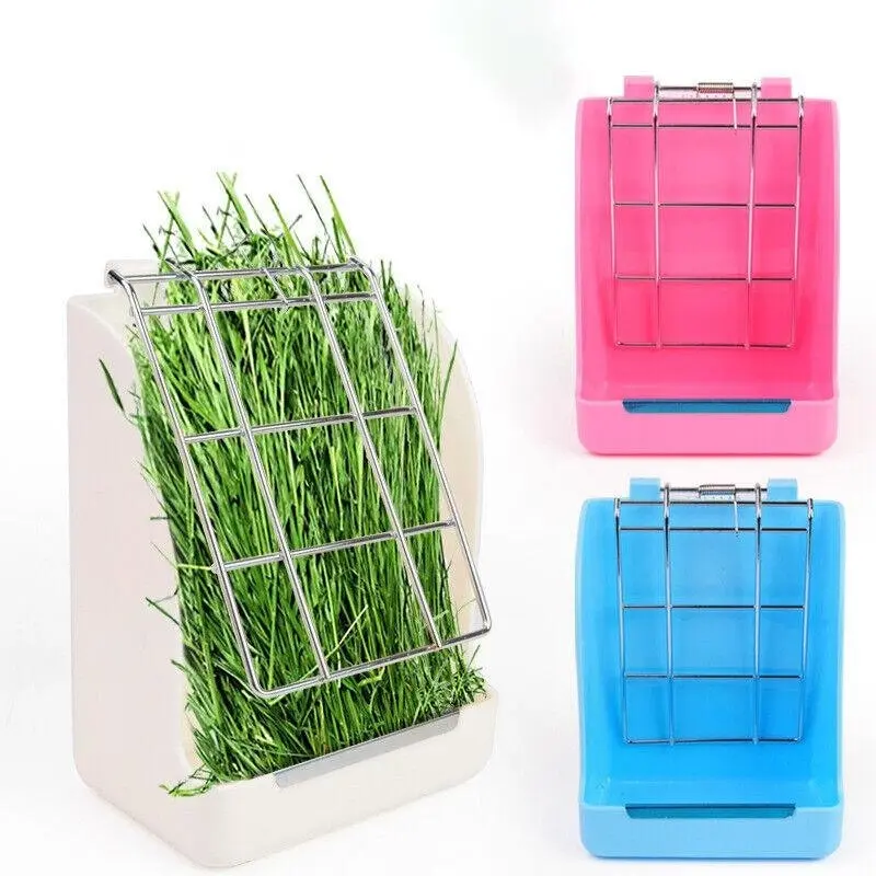 Pet Rabbit Hay Feeder Small Animal Hamster Pig Less Wast Hay Rack Corner Plastic