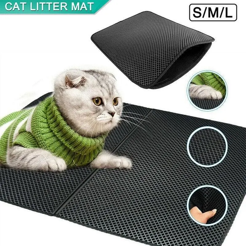 Double-Layer Cat Litter Mat Waterproof Trapper Foldable Pad Pet Rug Home Urineau