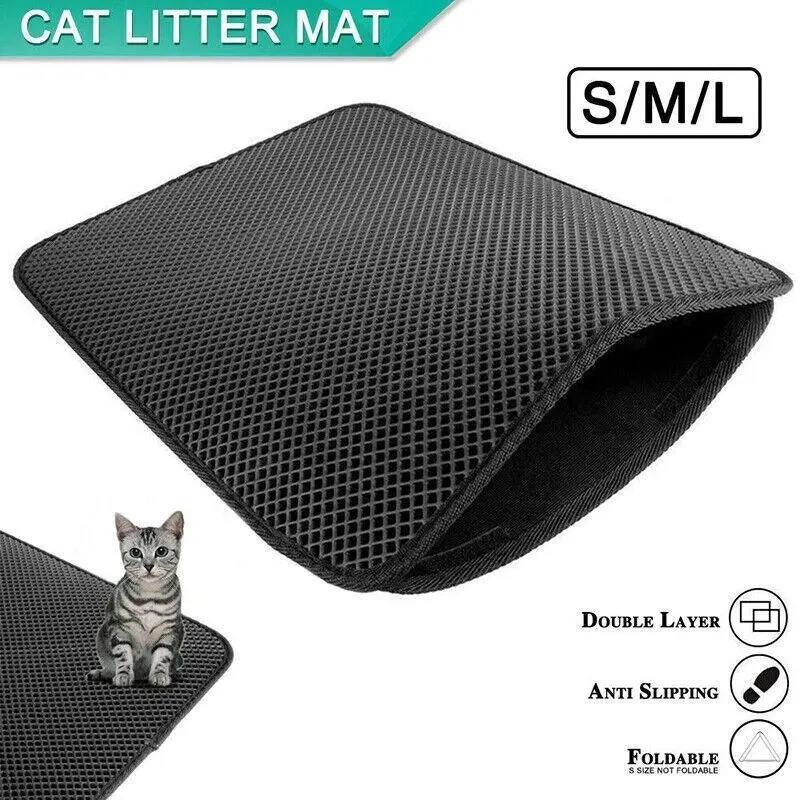 Double-Layer Cat Litter Mat Waterproof Trapper Foldable Pad Pet Rug Home Urineau