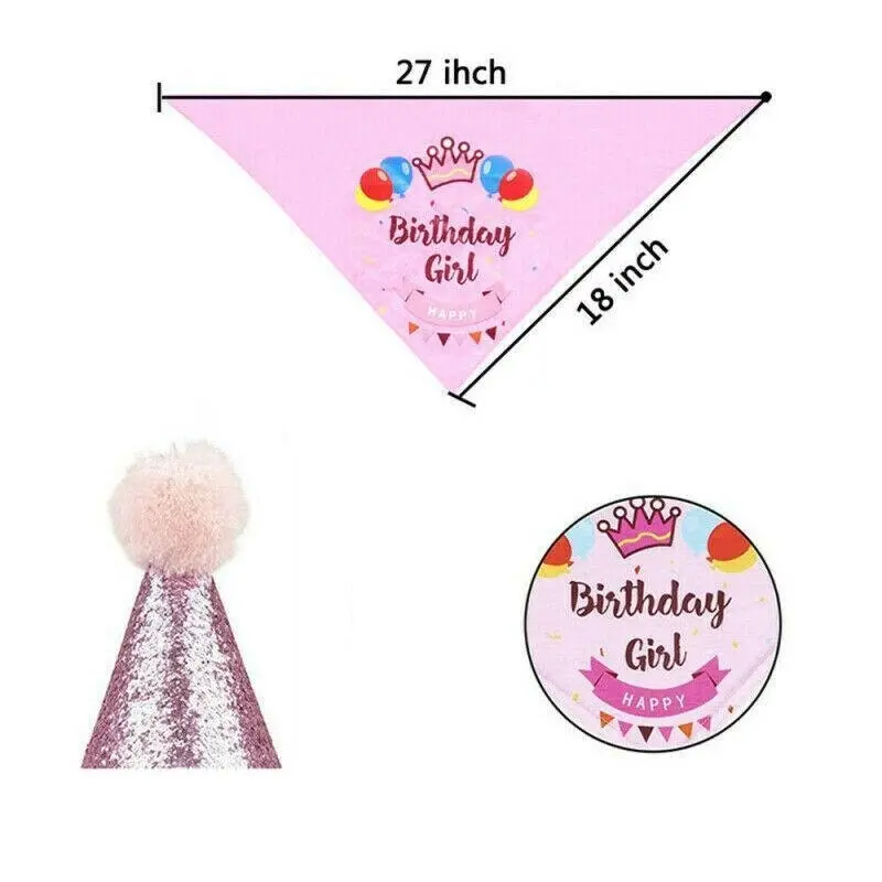 Dog Pet Happy Birthday Banner Hat Headwear Bandana Neckerchief Ties Party Decor