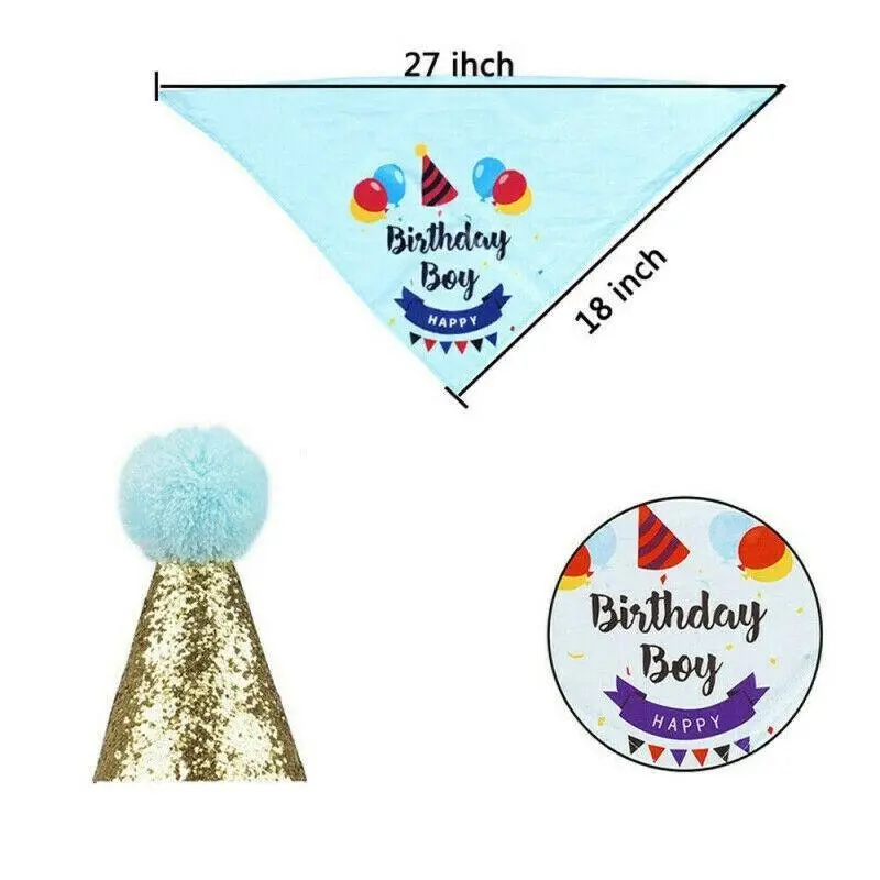 Dog Pet Happy Birthday Banner Hat Headwear Bandana Neckerchief Ties Party Decor