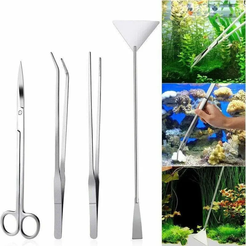 Aquarium Tool Kit Stainless Steel Aquatic Plant Tweezers Scissors Spatula Set Au