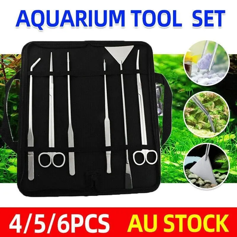 Aquarium Tool Kit Stainless Steel Aquatic Plant Tweezers Scissors Spatula Set Au