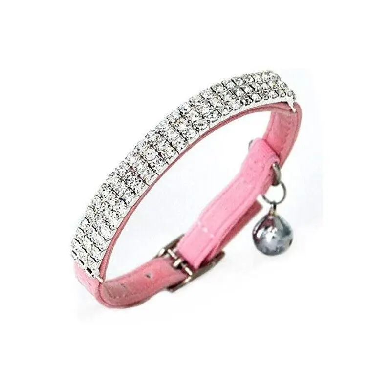 Collar Suede Cat Kitten Puppy Pet Safety Release Adjustable Rhinestone 5 Colours