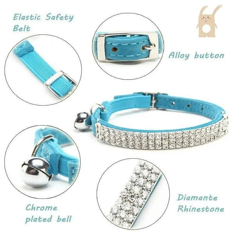 Collar Suede Cat Kitten Puppy Pet Safety Release Adjustable Rhinestone 5 Colours