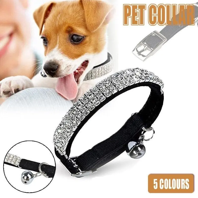 Collar Suede Cat Kitten Puppy Pet Safety Release Adjustable Rhinestone 5 Colours