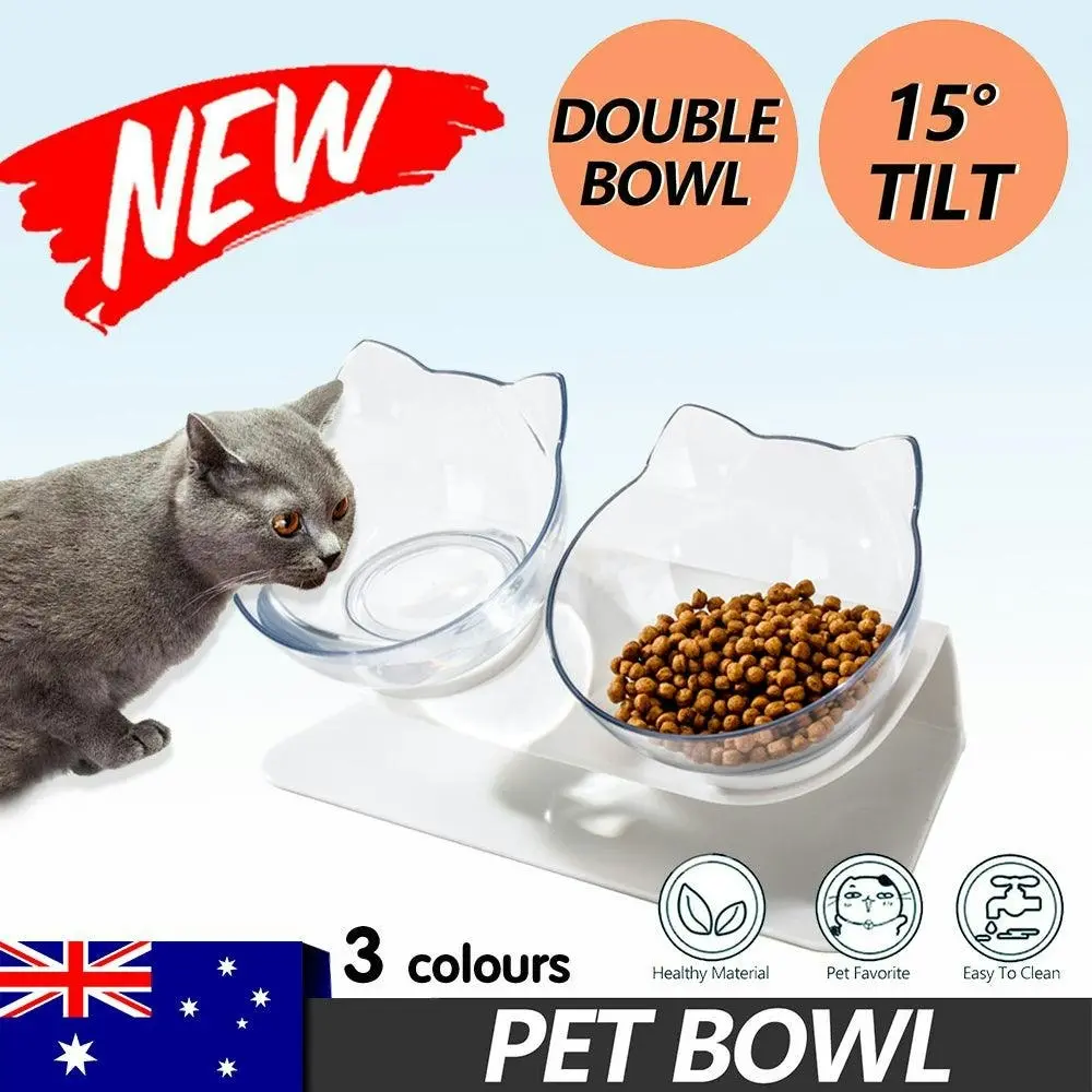 Double Cat Bowl Pet Bowls Stand Dog Elevated Feeder Food Water Raised Lifted Au