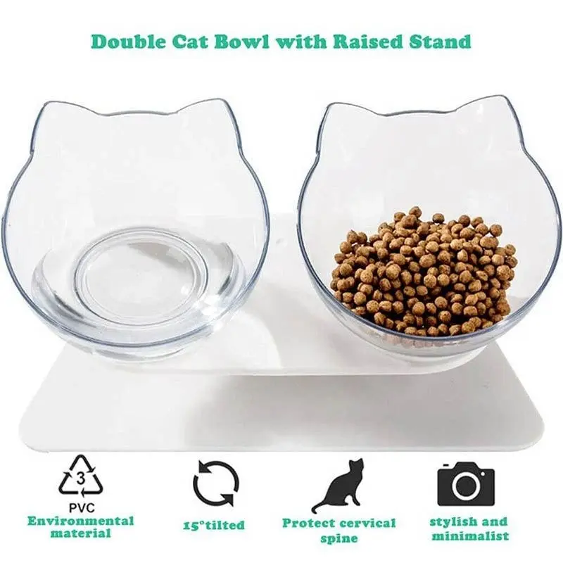 Double Cat Bowl Pet Bowls Stand Dog Elevated Feeder Food Water Raised Lifted Au