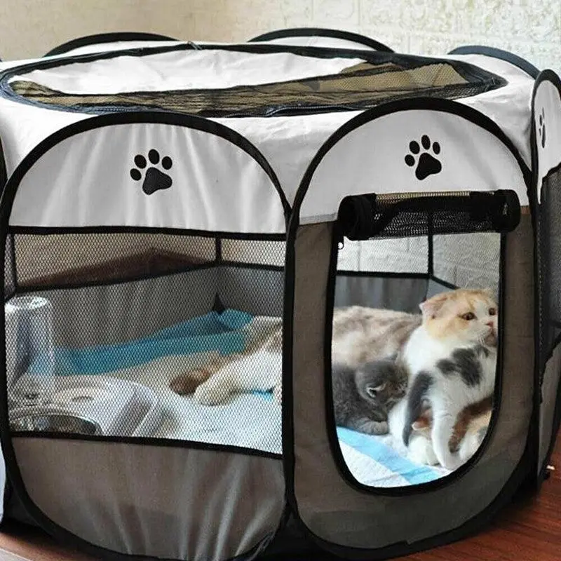 8 Panel Pet Tent Playpen  Dog Cat Play Pen Bags Kennel Portable Puppy Crate