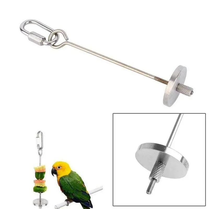 Pet Stainless Steel Bird Parrot Cage Skewer Food Meat Stick Spear Fruit Holder