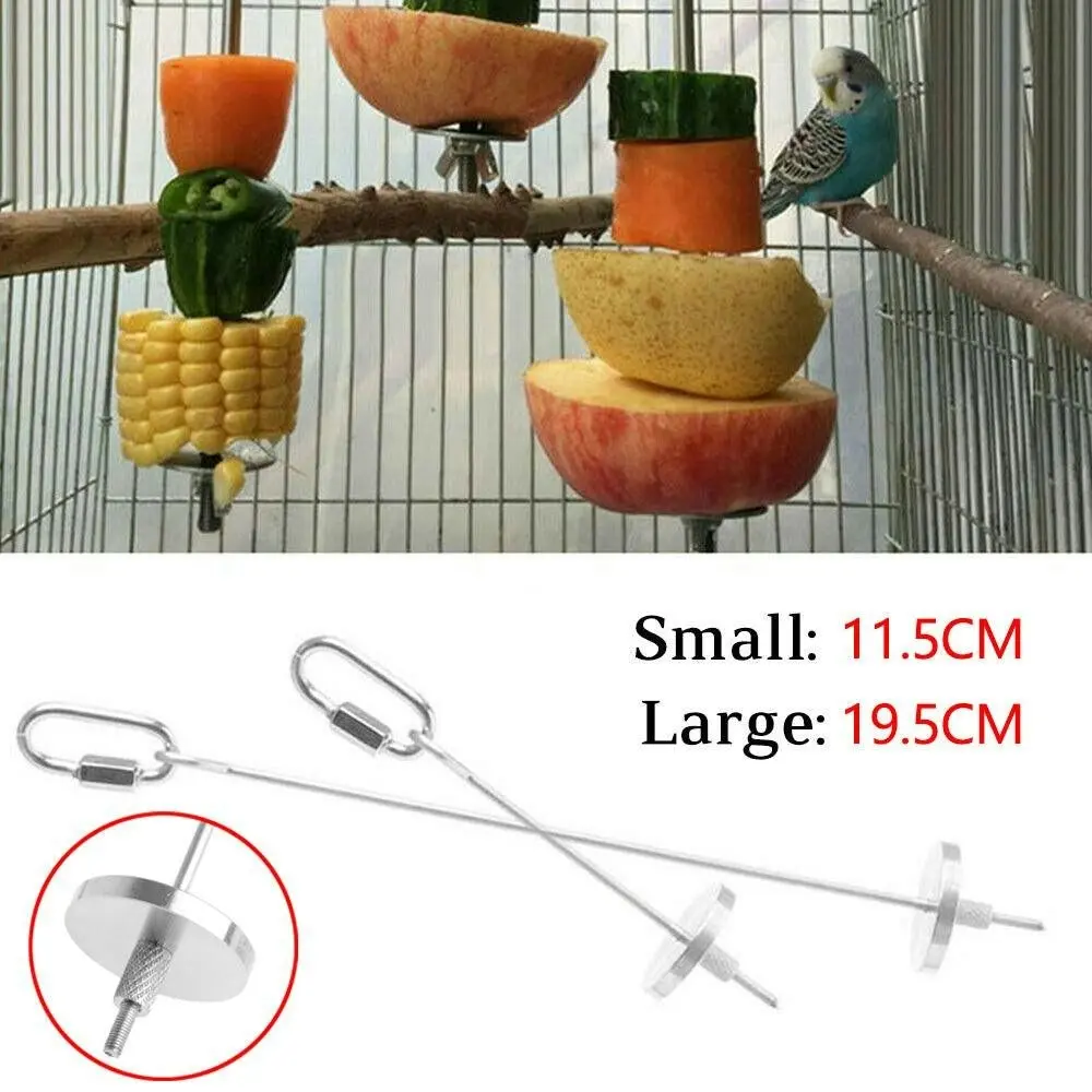 Pet Stainless Steel Bird Parrot Cage Skewer Food Meat Stick Spear Fruit Holder