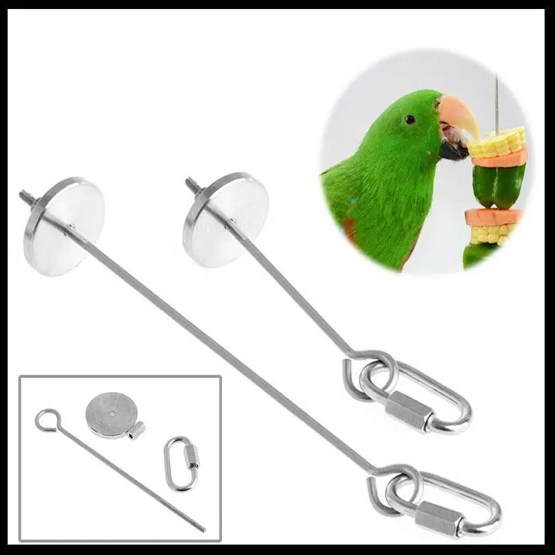 Pet Stainless Steel Bird Parrot Cage Skewer Food Meat Stick Spear Fruit Holder