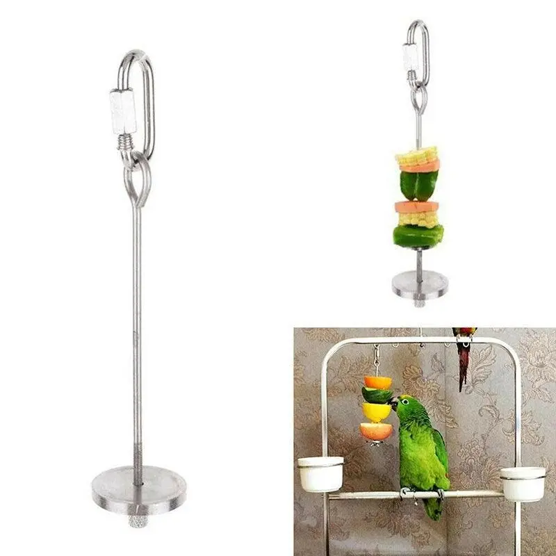 Pet Stainless Steel Bird Parrot Cage Skewer Food Meat Stick Spear Fruit Holder