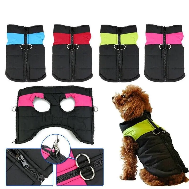 M Size Large Dog Jacket Padded Waterproof Pet Clothes Warm Windbreaker Vest Coat