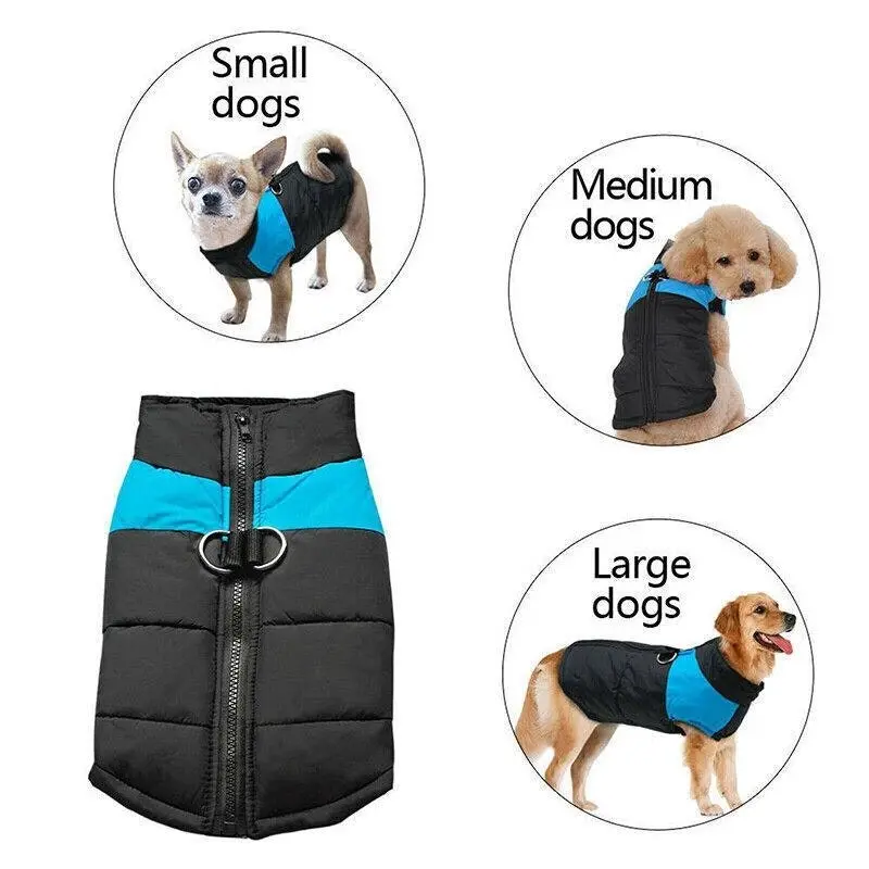 M Size Large Dog Jacket Padded Waterproof Pet Clothes Warm Windbreaker Vest Coat