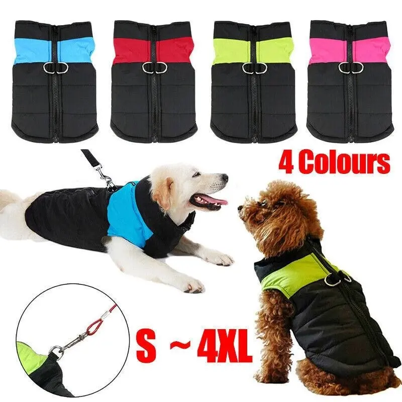 M Size Large Dog Jacket Padded Waterproof Pet Clothes Warm Windbreaker Vest Coat