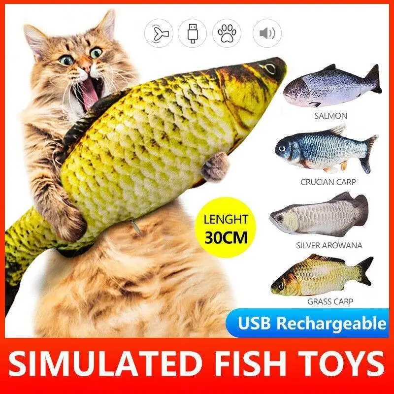 Electric Dancing Fish Kicker Cat Toy Wagging Realistic Moves Usb Rechargeable Au