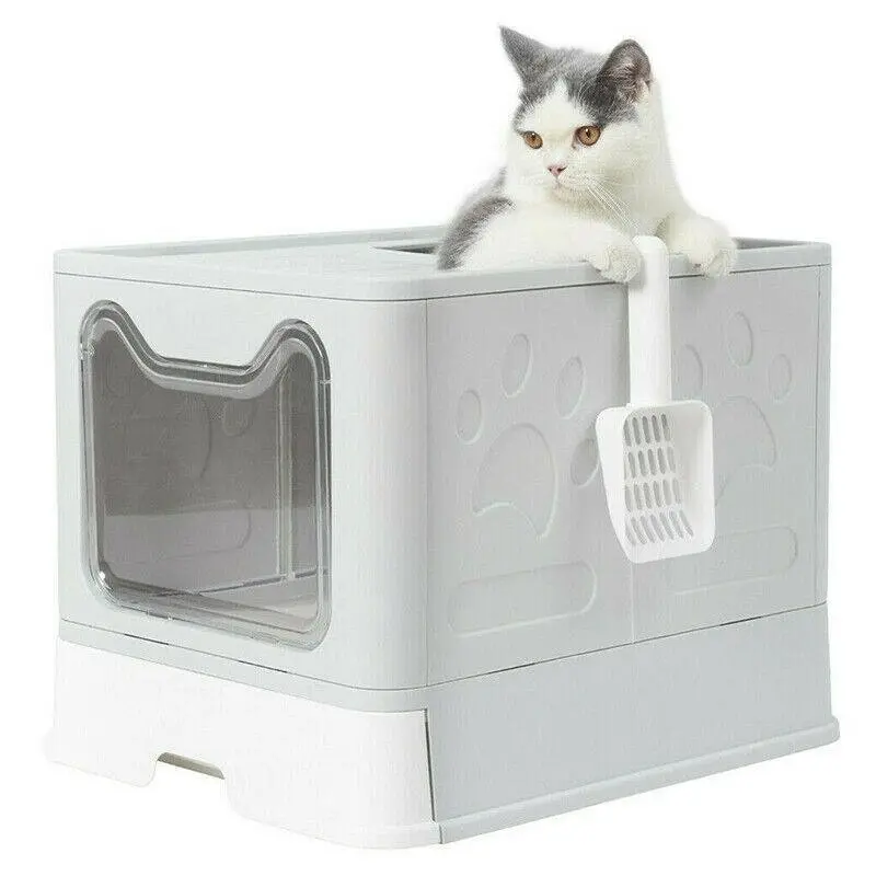 Self-Cleaning Hooded Cat Litter Box Enclosed Large Kitty Toilet Box Tray Refills