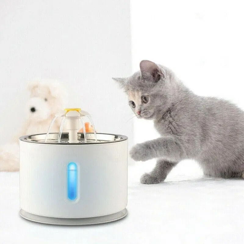 Led Automatic Electric Pet Water Fountain Cat/Dog Drinking Bowl Waterfall 2.4Lau