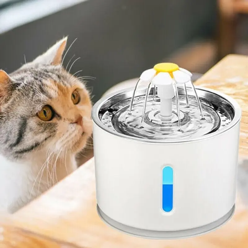 Led Automatic Electric Pet Water Fountain Cat/Dog Drinking Bowl Waterfall 2.4Lau