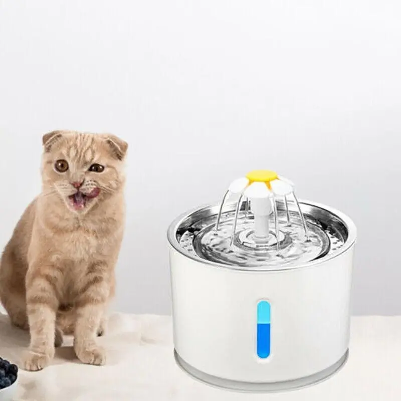 Led Automatic Electric Pet Water Fountain Cat/Dog Drinking Bowl Waterfall 2.4Lau