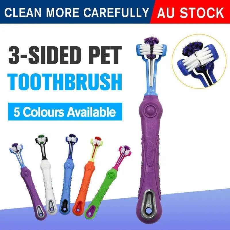 3-Sided Pet Toothbrush Dog Removing Bad Tartar Breath Dental Cleaning Mouth