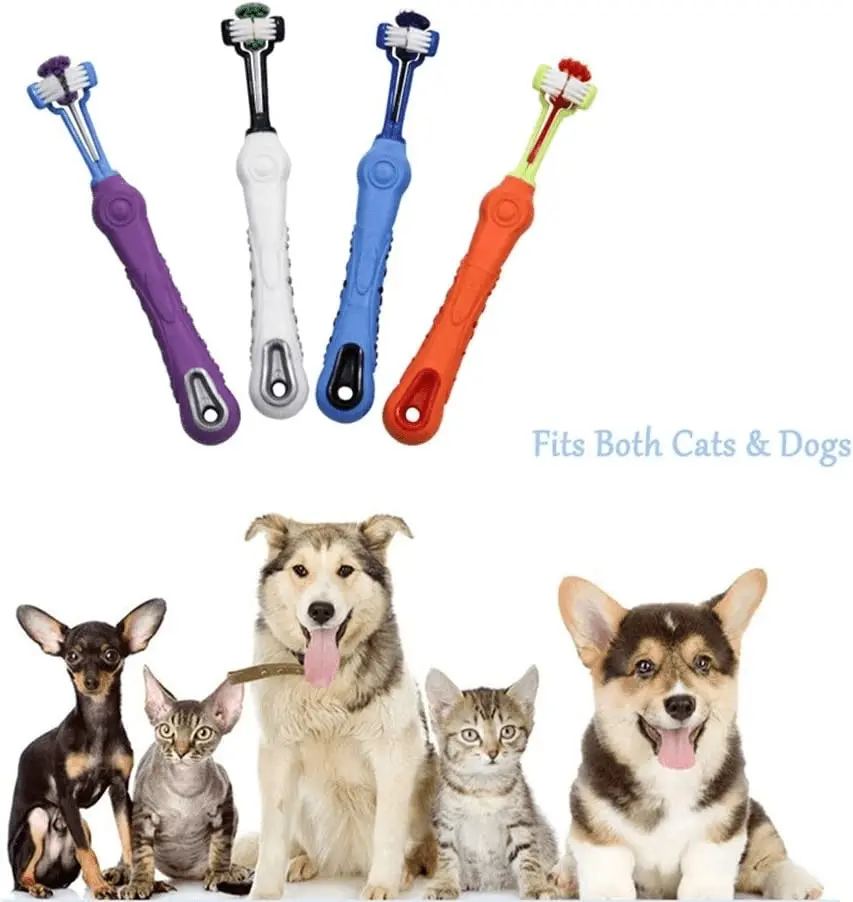 3-Sided Pet Toothbrush Dog Removing Bad Tartar Breath Dental Cleaning Mouth