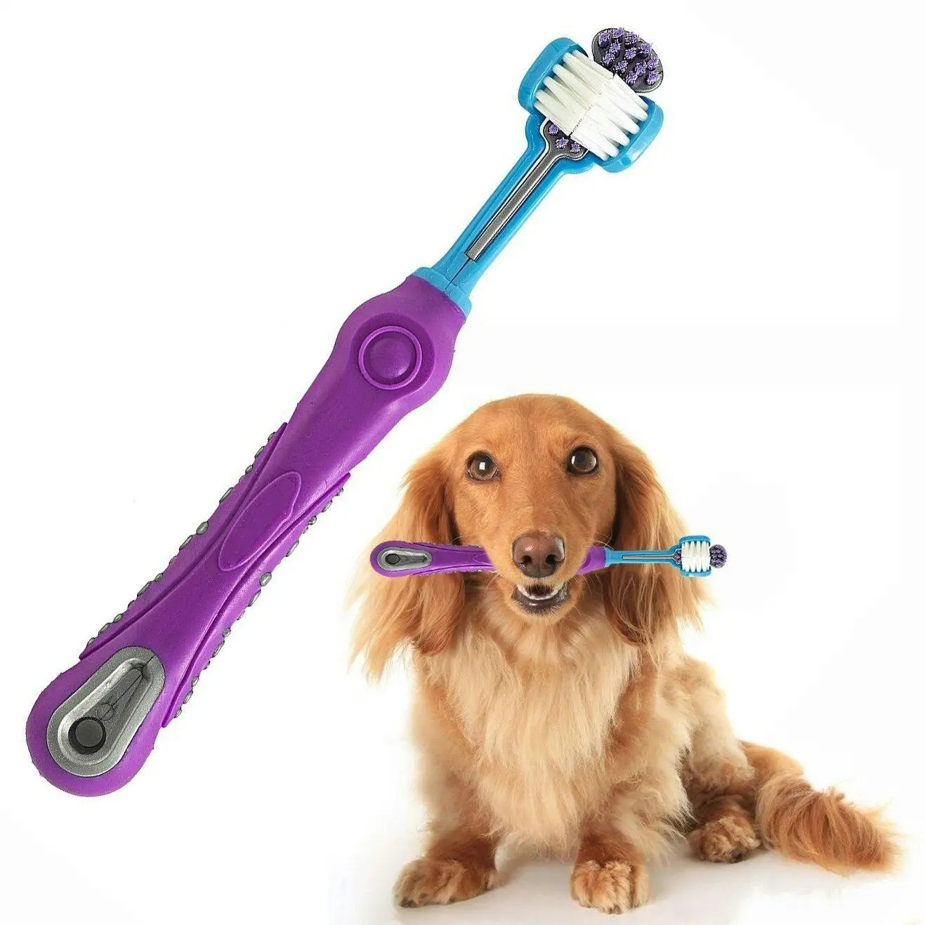 3-Sided Pet Toothbrush Dog Removing Bad Tartar Breath Dental Cleaning Mouth