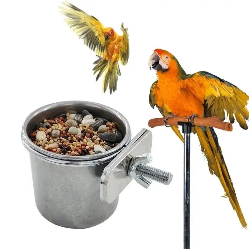 2X 4/5/6Cm Parrot Pet Stainless Steel Food Water Bowl Bird Feeder Crate Cage