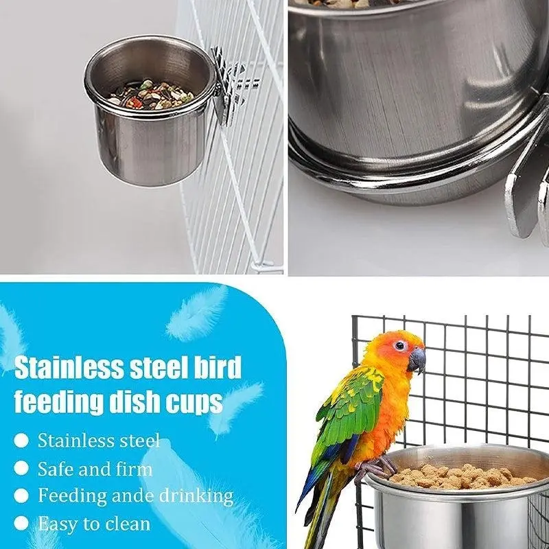 2X 4/5/6Cm Parrot Pet Stainless Steel Food Water Bowl Bird Feeder Crate Cage