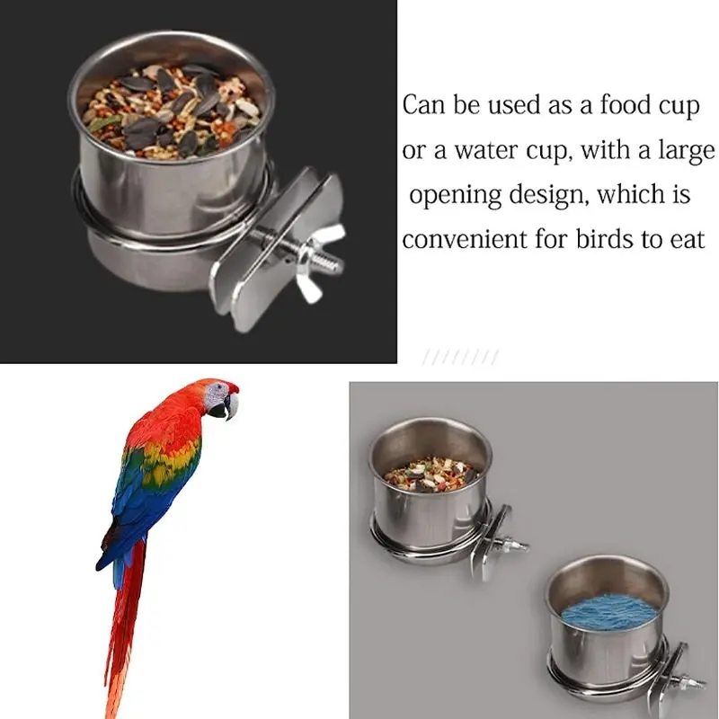 2X 4/5/6Cm Parrot Pet Stainless Steel Food Water Bowl Bird Feeder Crate Cage