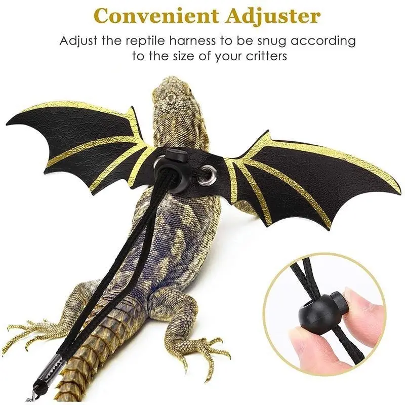 Lizard Harness Leash Bearded Dragon+Cool Leather Wings Reptile Adjustable