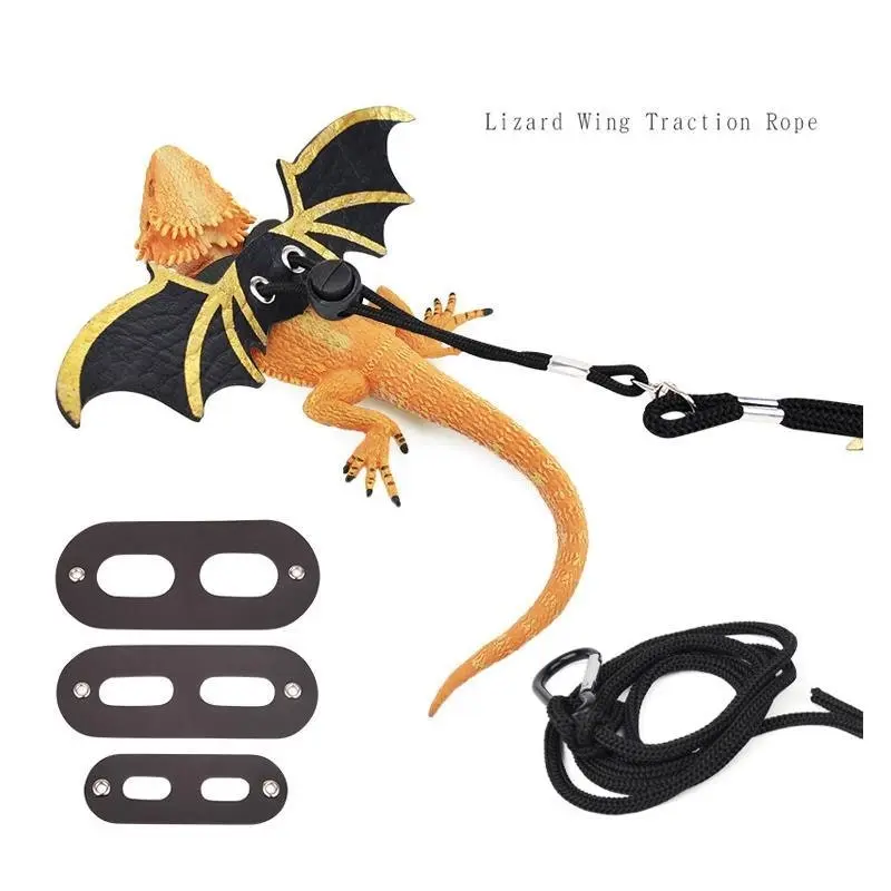 Lizard Harness Leash Bearded Dragon+Cool Leather Wings Reptile Adjustable